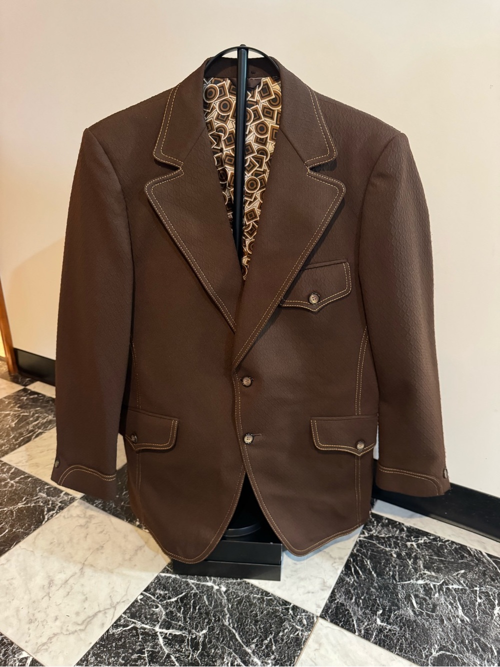 Vintage 70s Harold Erwin Originals Western Retro Blazer Brown Contrast Stitch 42